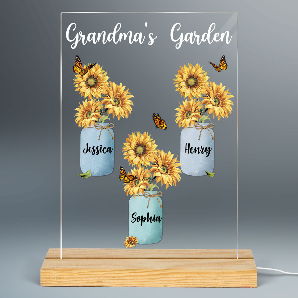 Grandma Garden Sunflower Personalized Plaque LED Night Light, Acrylic LED Lamp, Gift For Grandma