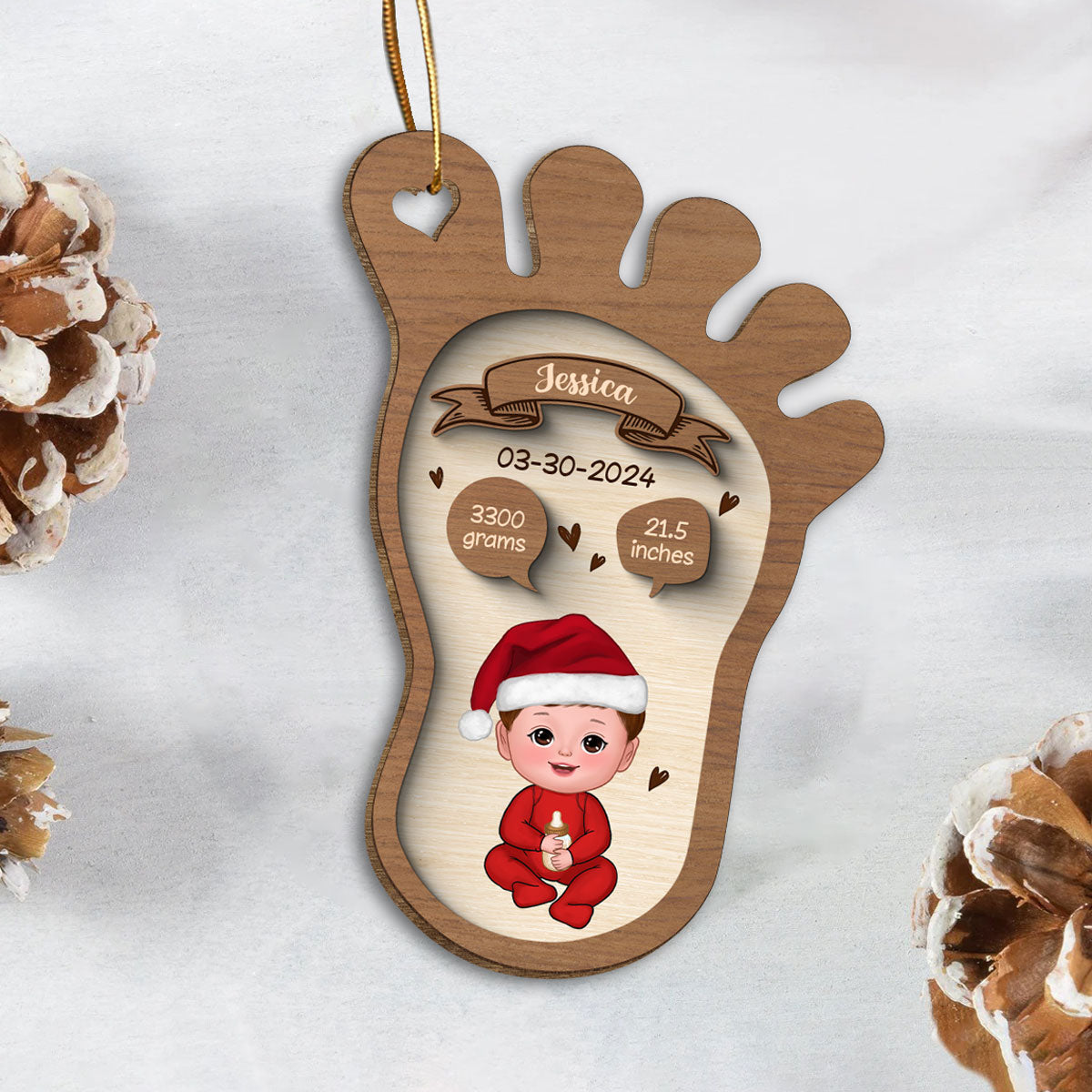 Footprint Baby Birth Christmas Personalized Wooden Ornament