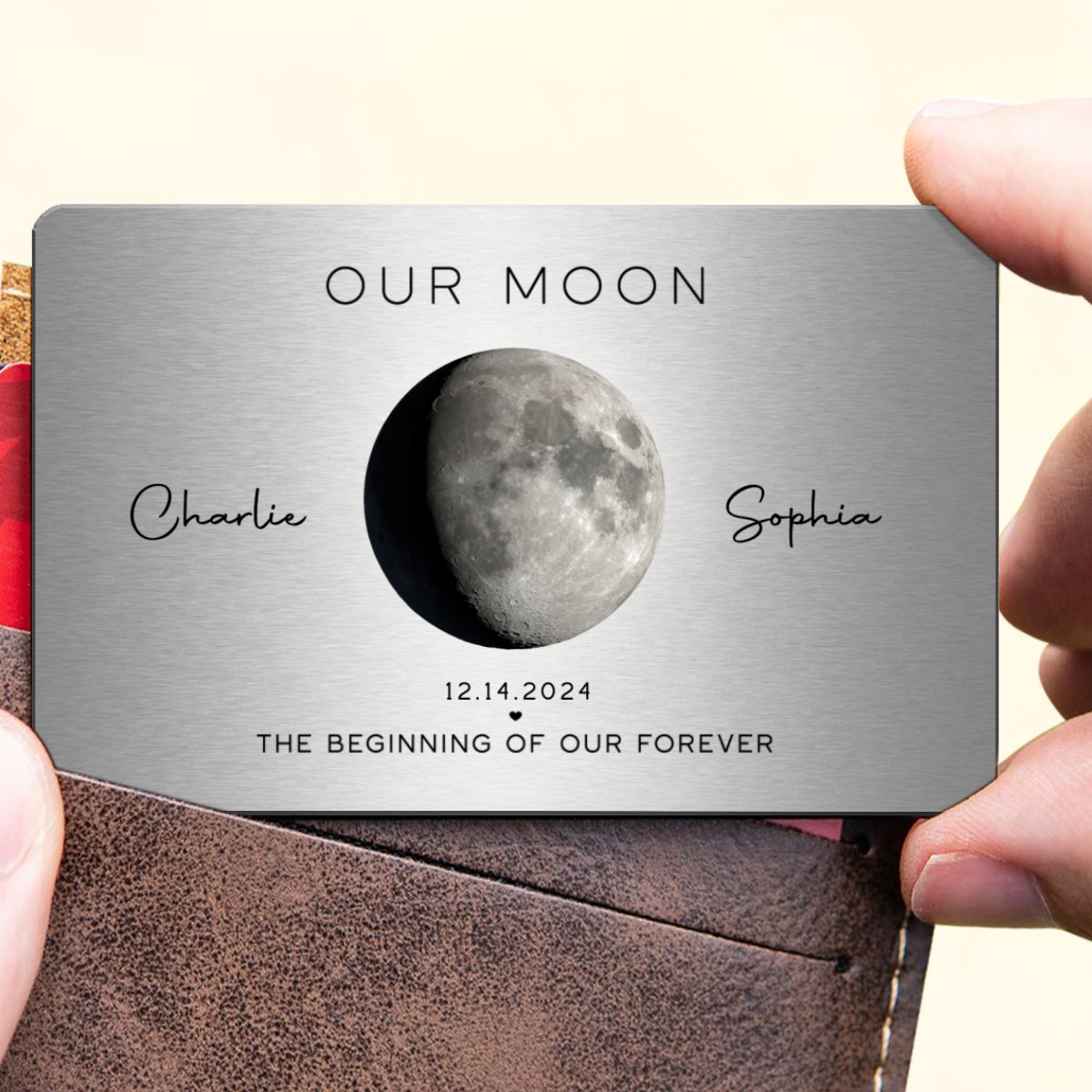 Our Moon Couple Gift Moon Phase Art Anniversary Gift For Him Personalized Metal Wallet Card