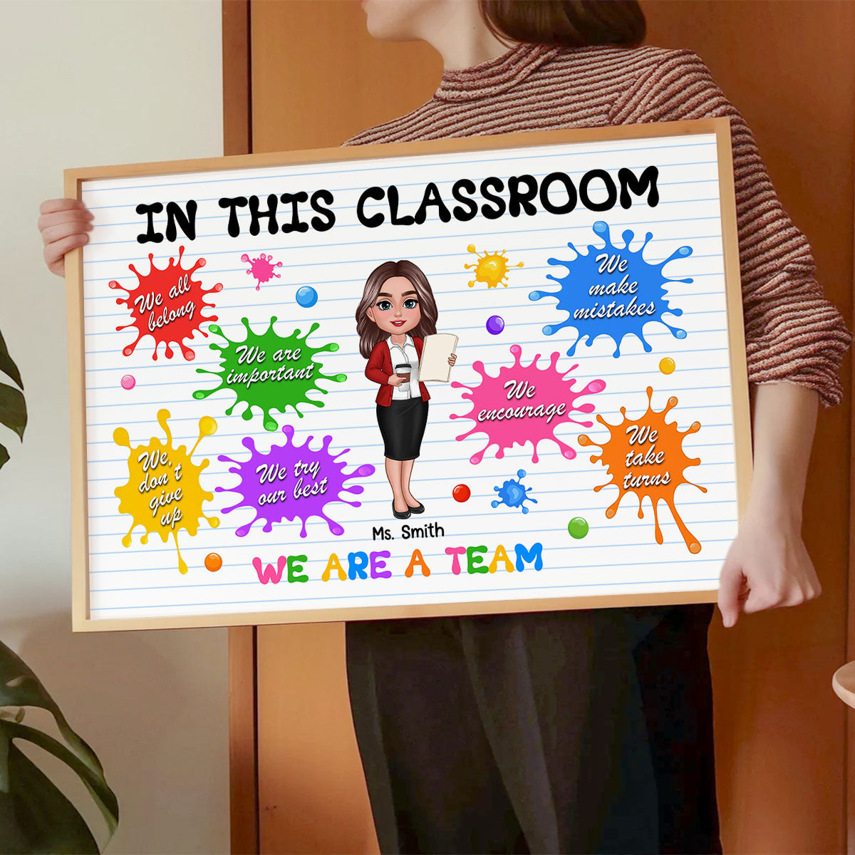In This Classroom Colorful Splatter Splotches Personalized Poster, Back To School Gift