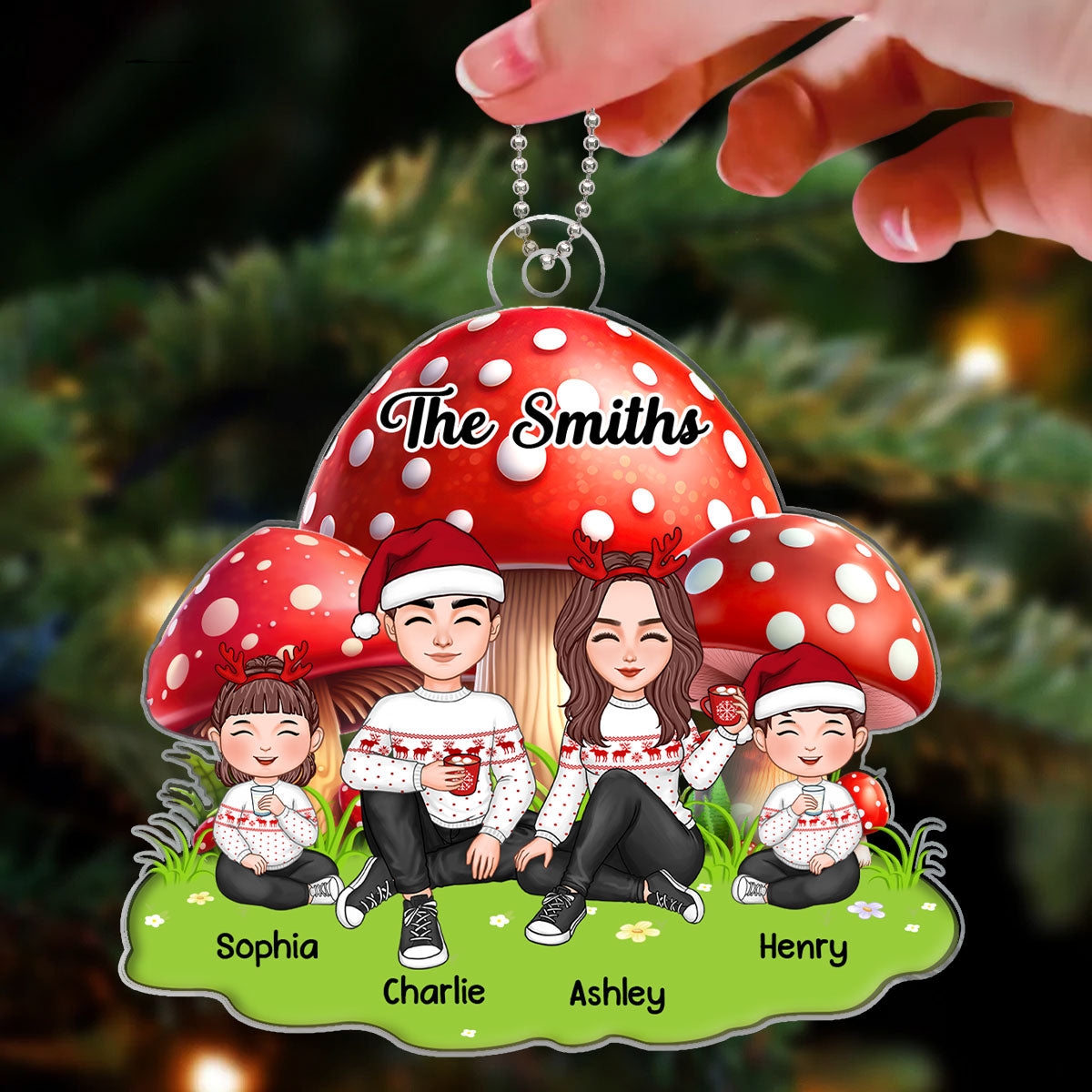 Mushroom Family Christmas Personalized Acrylic Ornament