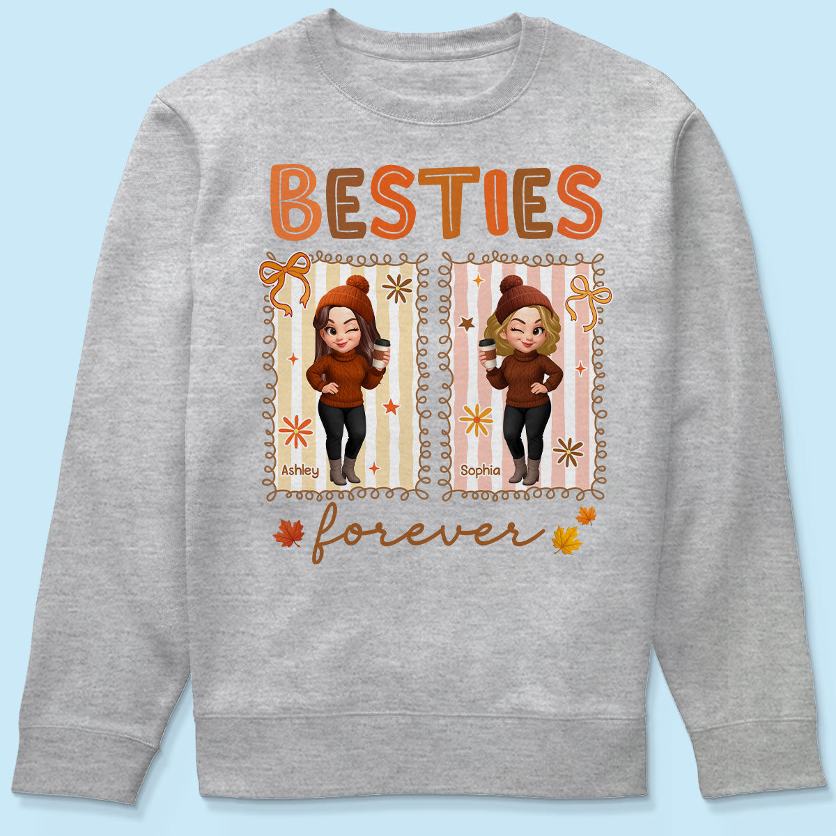 Besties Sisters Forever Fall Season Coquette Bow Personalized Sweatshirt