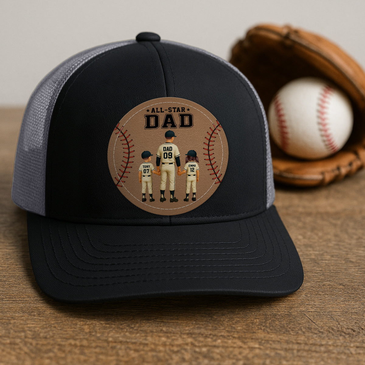 All-Star Dad Baseball Dad & Kids Personalized Leather Patch Hat