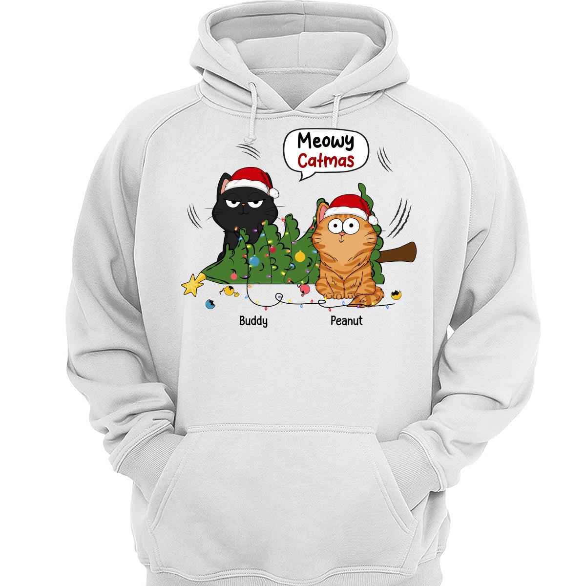 Meowy Catmas Funny Cats Knocked Down Christmas Tree Personalized Shirt