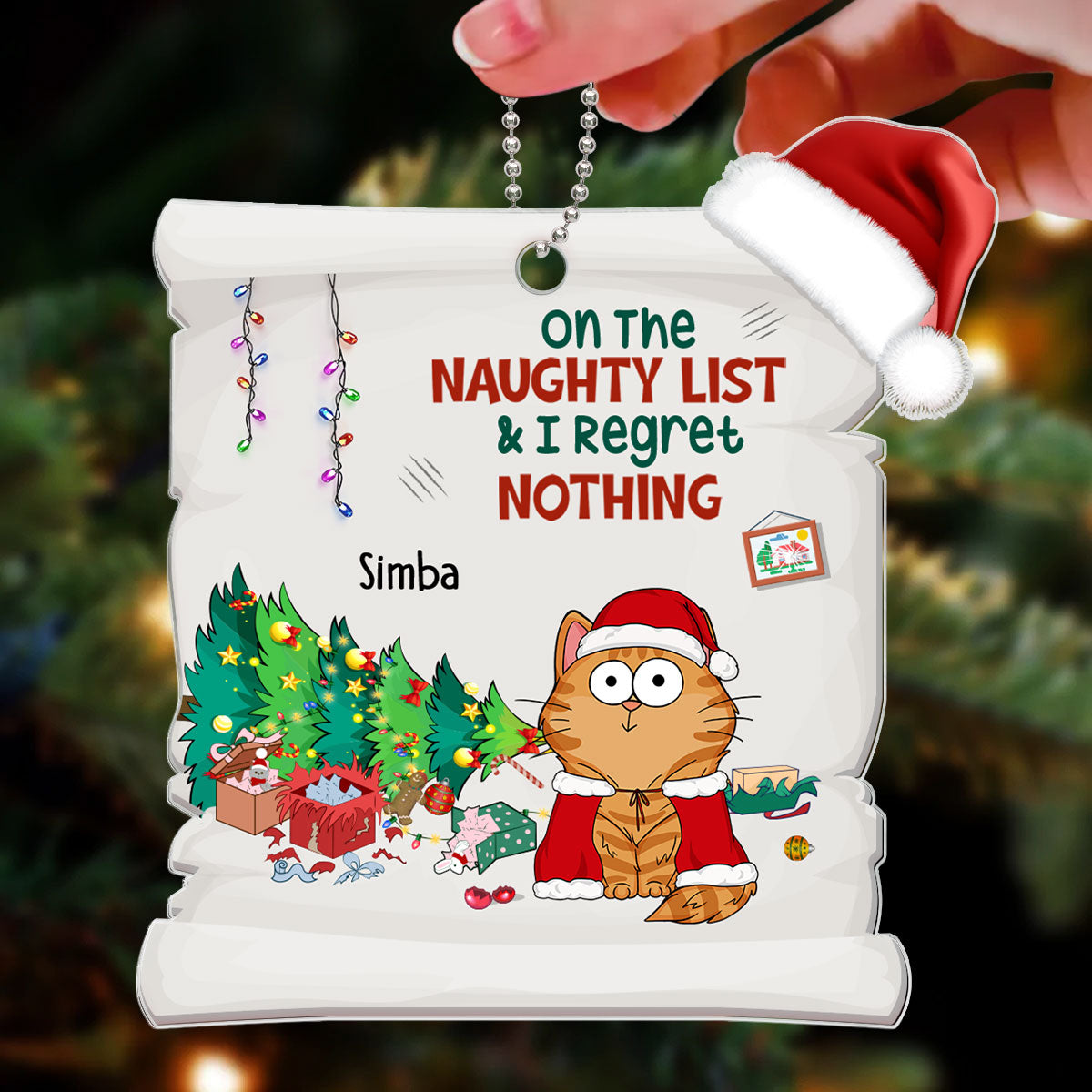 On The Naughty List & Regret Nothing Funny Cat Expression Personalized Acrylic Ornament