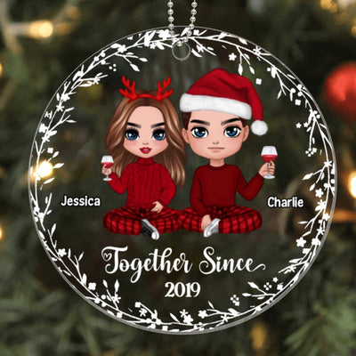 Christmas White Wreath Doll Couple Personalized Acrylic Ornament