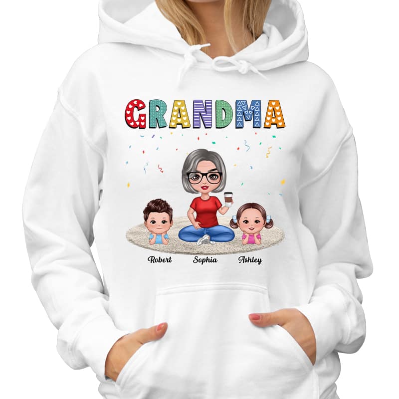 Grandma Grandkids Sitting On Carpet Personalized Shirt
