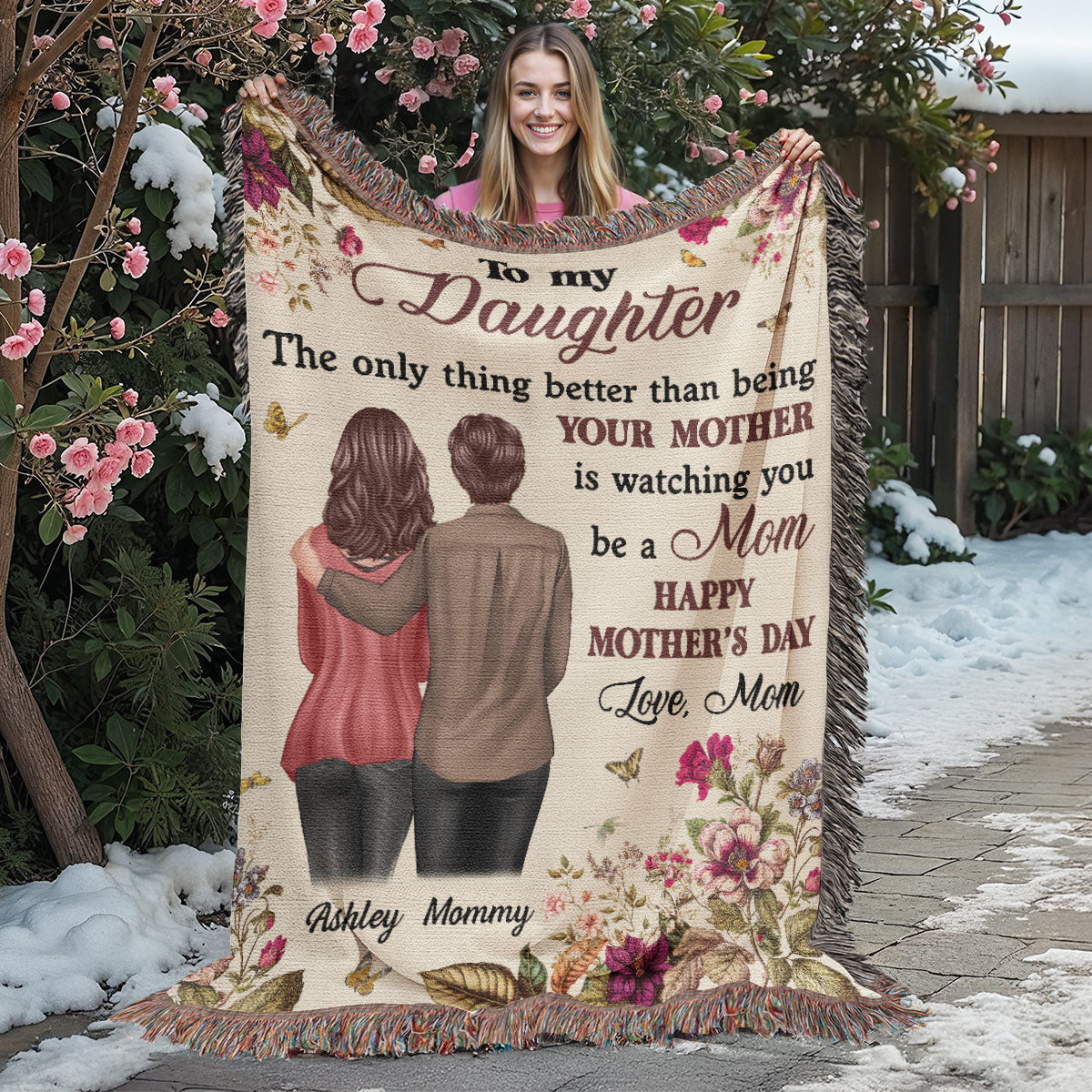 To My Daughter From Mom Happy Mother's Day Personalized Tapestry Woven Blanket, Gift For Daughter
