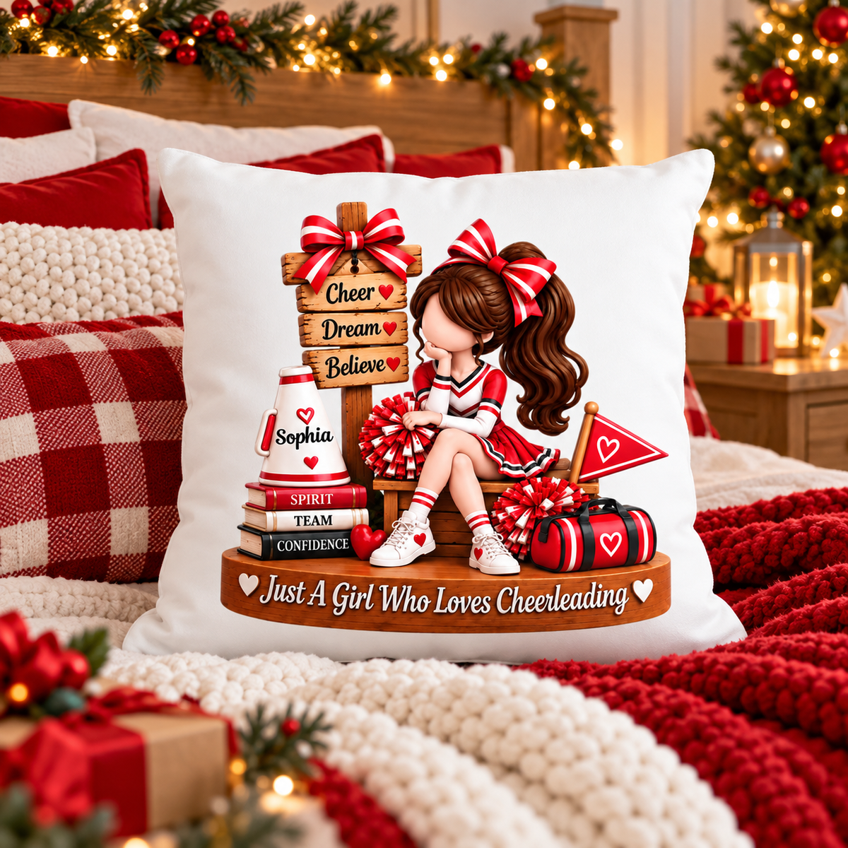 Just a Girl Who Loves Cheerleading - Personalized Pillow - Christmas Gift for Daughter, Granddaughter