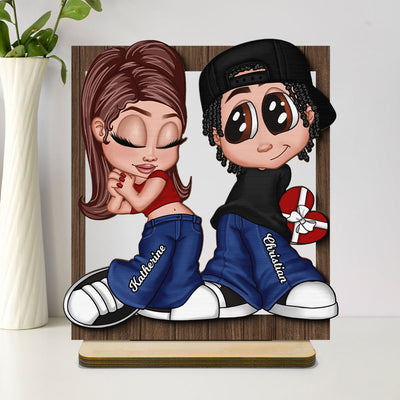 Y2K Couple Frame Gift For Him, Gift For Her Home Decor Personalized 2-Layer Standing Wooden Plaque