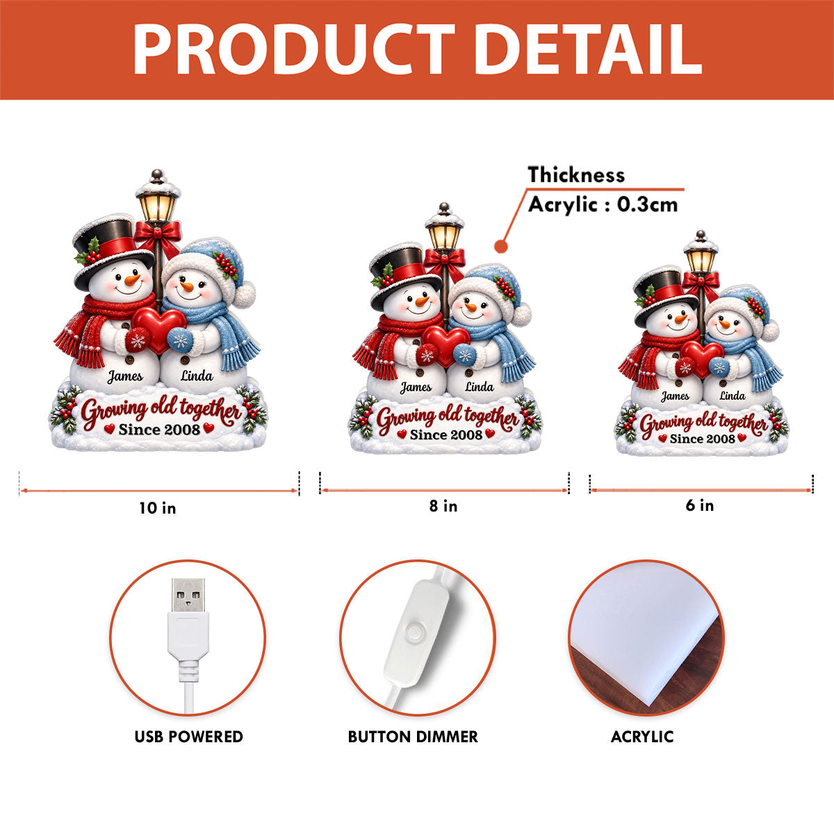 Snowman Couple Growing Old Together - Personalized Light Box - Heartfelt Christmas Gift for Her, for Him