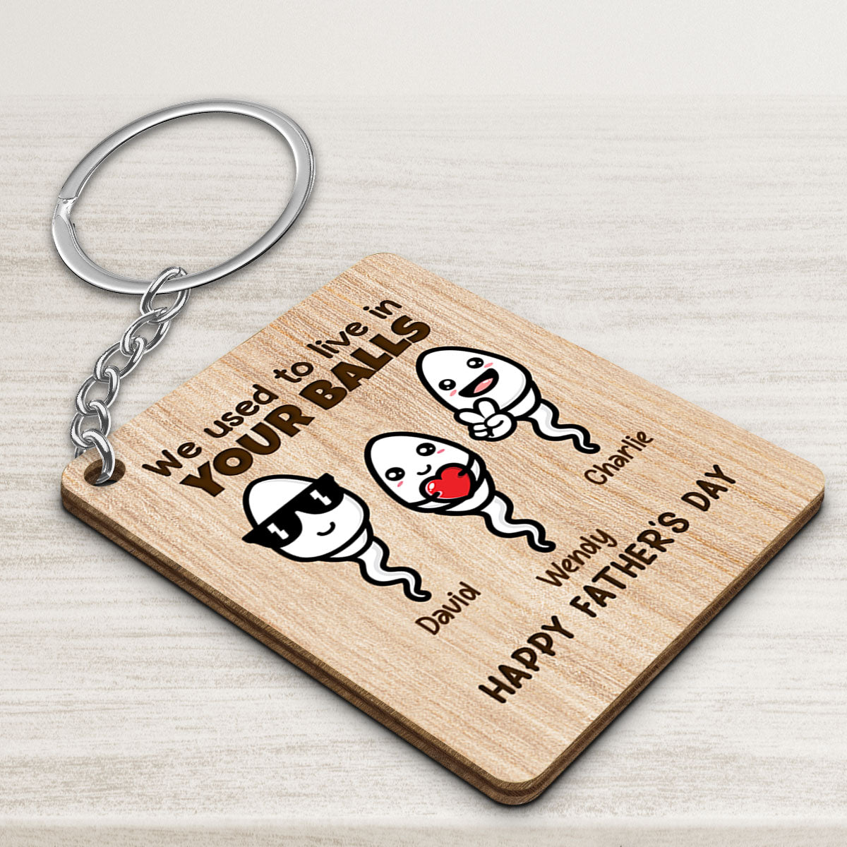 Little Cute Kids Happy Father‘s Day Funny Gift For Dad Personalized Wooden Keychain