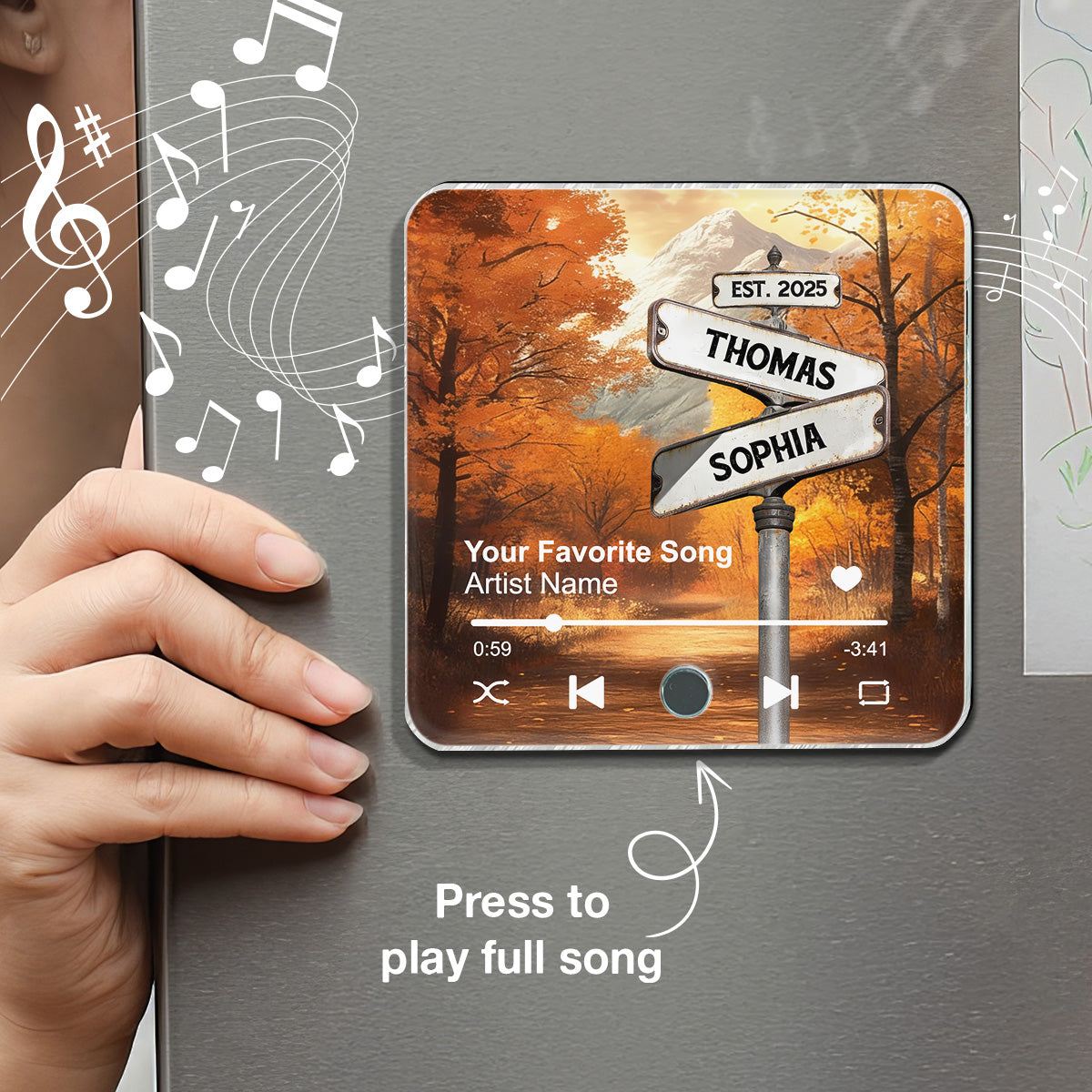 Crossroads Street Sign Nostalgia Fall Theme - Personalized Music Fridge Magnet - Anniversary, Valentine's Day Gift For Couple