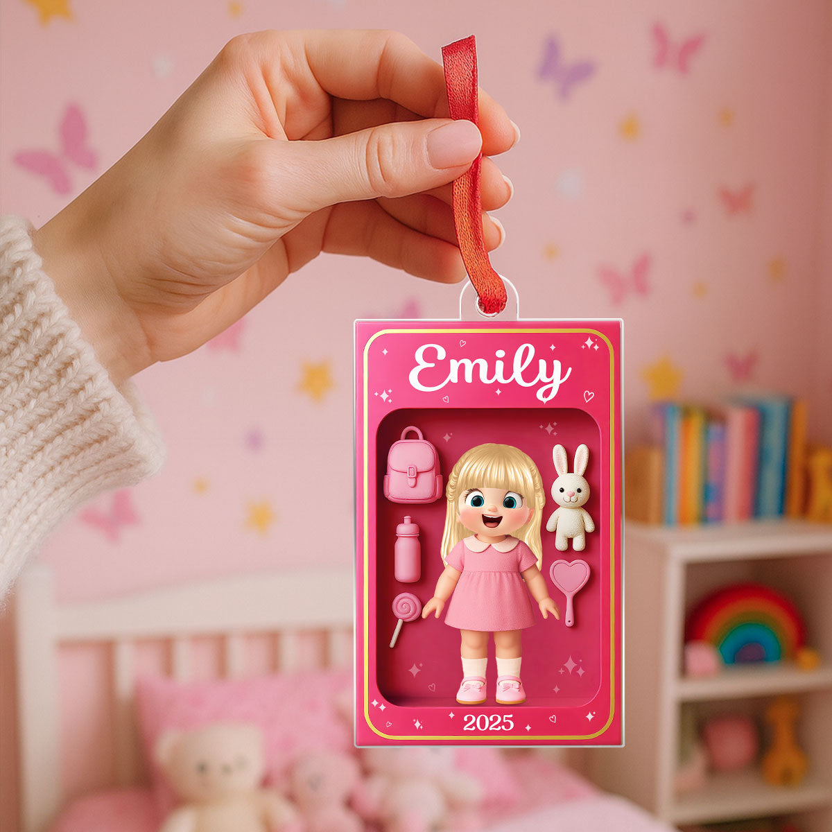 Personalized Doll Kid In Toy Box 3D Acrylic Ornament, Unique Christmas Gift For Kids, Grandkids