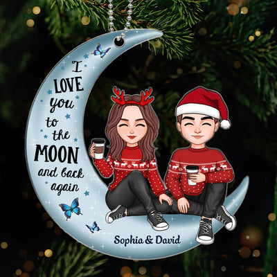 Cute Couple Sitting On Moon Christmas Gift Personalized Acrylic Ornament