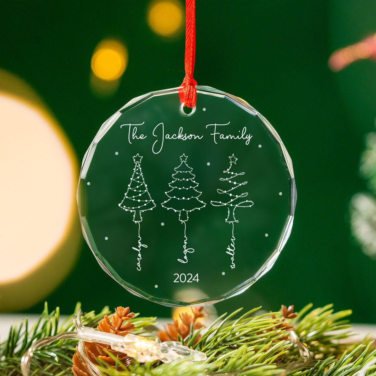 Christmas Tree Light Family Sisters Besties Siblings Personalized Glass Ornament, Christmas Gift Christmas Decoration