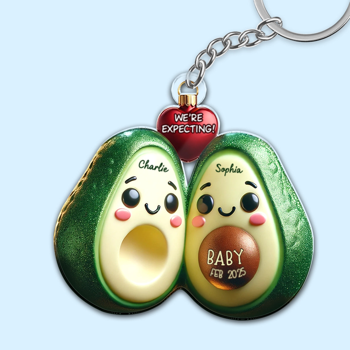 Avocado Couple Expecting Parents Pregnancy Announcement Keepsake Personalized Acrylic Keychain