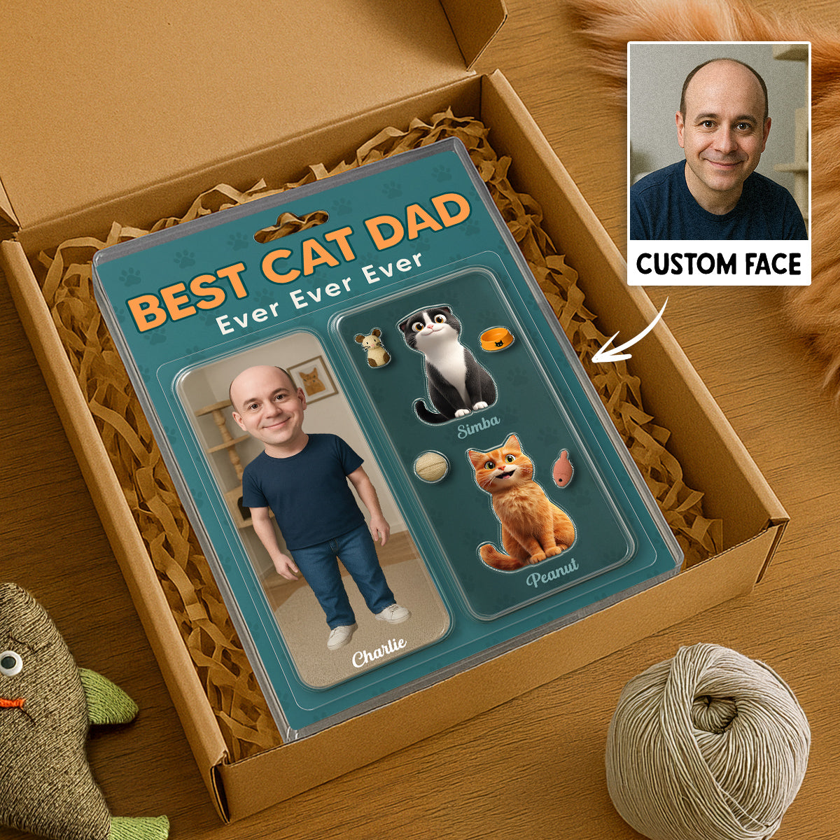 Cat Dad Photo Upload Custom Figure Personalized Acrylic Block Plaque, Father's Day Gift for Cat Lover