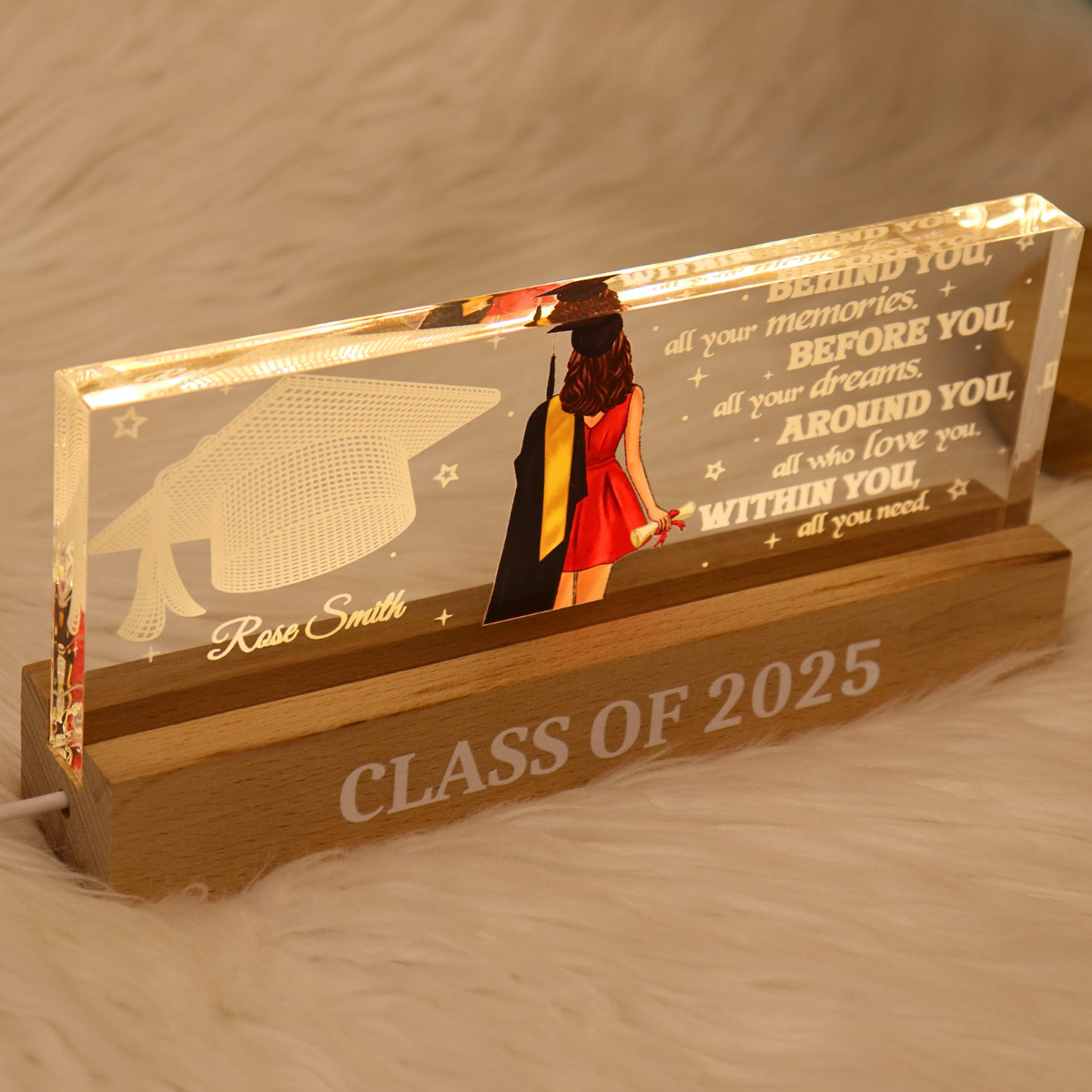 Behind You All Your Memories Graduation Gift Personalized Acrylic Block LED Night Light