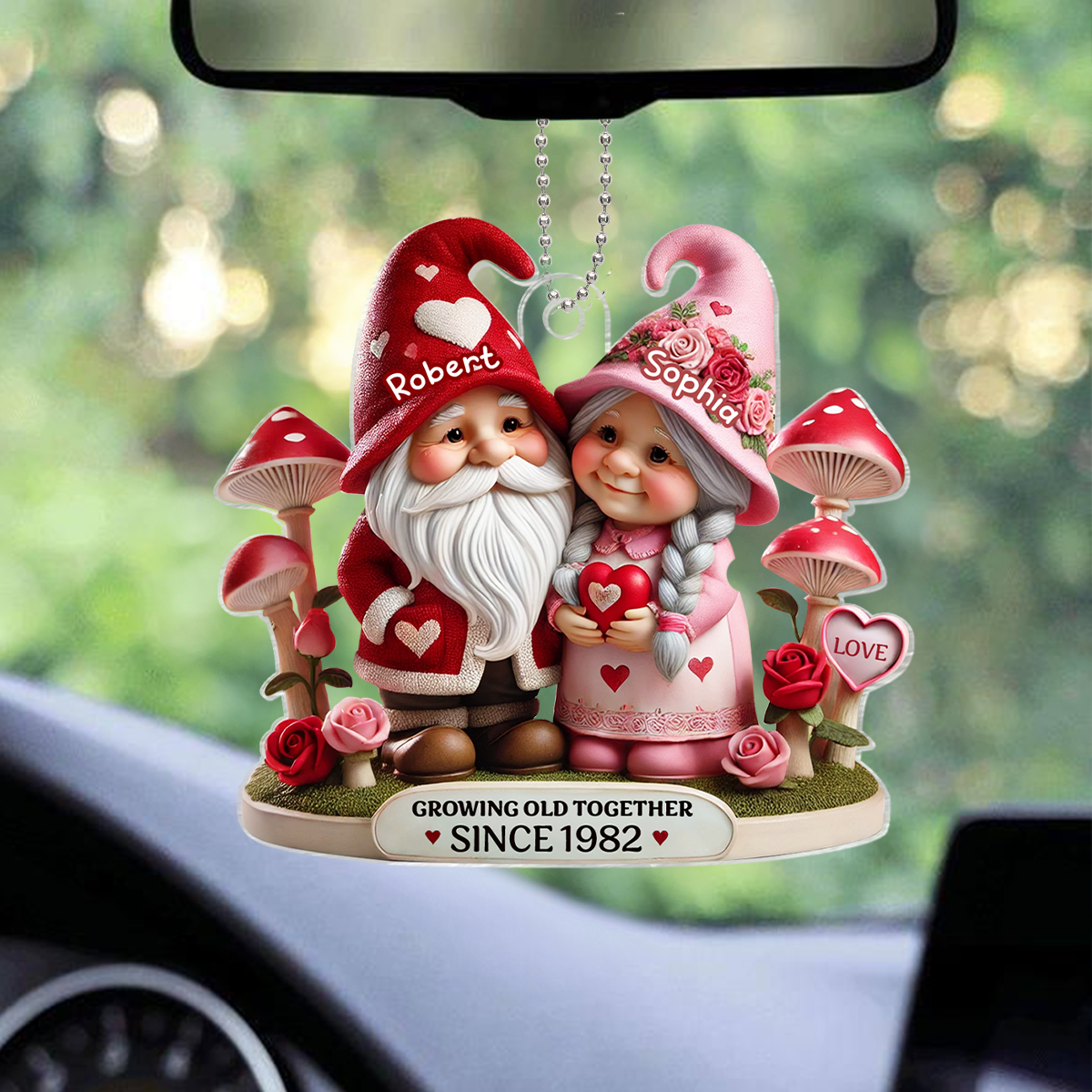 Gnome Mushroom Old Couple  Gift for him, Gift for her, Personalized Acrylic Car Hanger