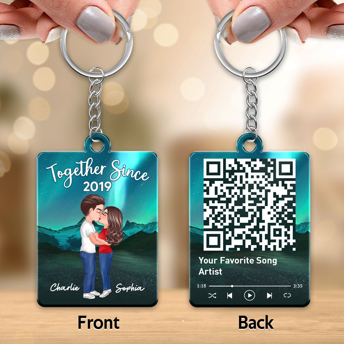 Northern Light Doll Couple Kissing Favorite Song QR Code Personalized Acrylic Keychain