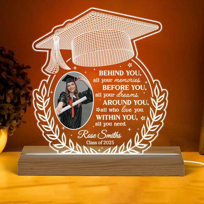 Photo Upload Behind You All Your Memories Personalized Custom Shape Warm LED Night Light, Graduation Gift