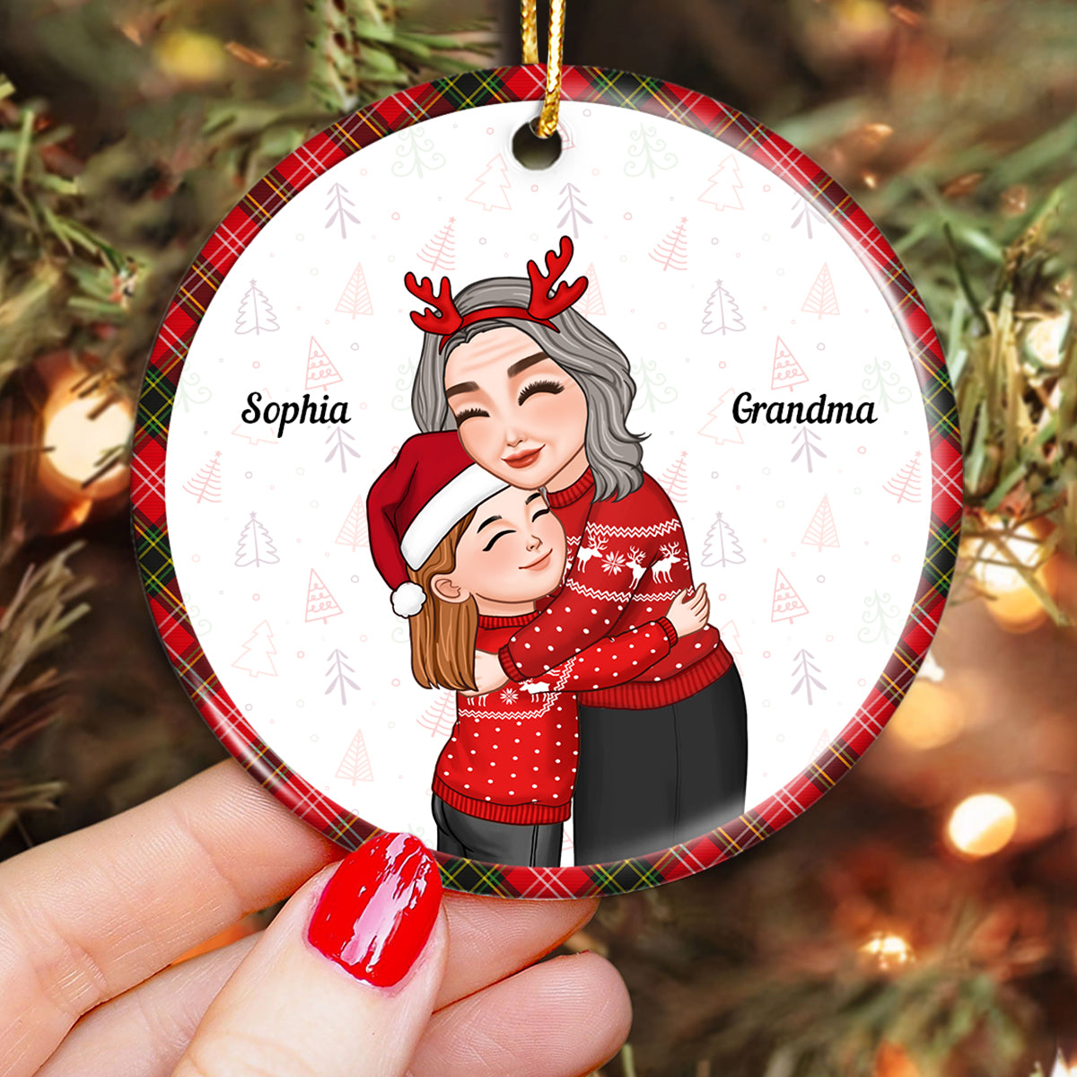 Grandma Grandkid Hugging Christmas Gift For Grandson Granddaughter Personalized Circle Ornament