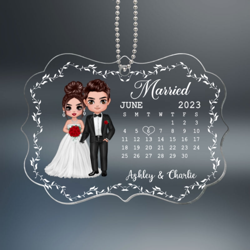 Doll Couple Married Wedding Keepsake Date Calendar Anniversary Newlywed Gift Personalized Acrylic Ornament