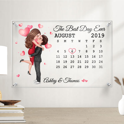 Doll Couple Hugging Kissing Calendar Anniversary Date Personalized Acrylic Board Wall Art