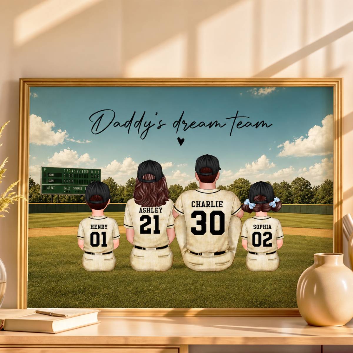 Retro Vintage Baseball Family Dream Team Home Decoration - Personalized Poster - Father's Day Gift For Dad, Gift For Husband, Gift For Grandpa