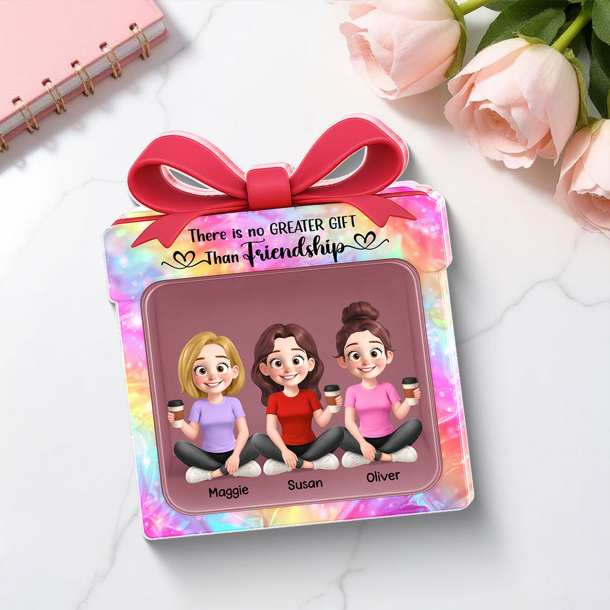 Besties Sisters Inside Gift Box 3D Effect Personalized Acrylic Block