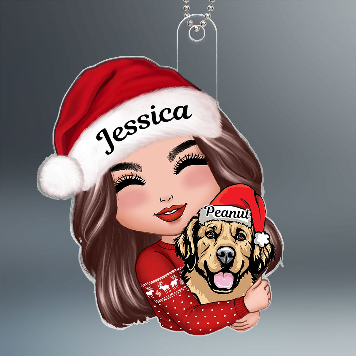 Dog Mom Hugging Dog Personalized Acrylic Ornament