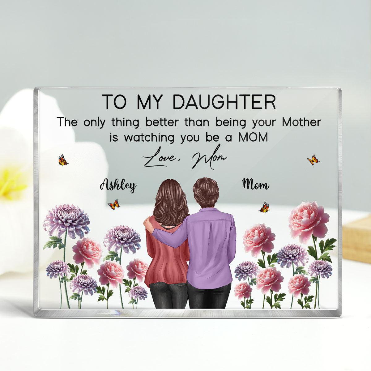 To My Daughter From Mom Happy Mother's Day Birth Flower - Personalized Acrylic Block Plaque - Heartfelt Gift For Daughter