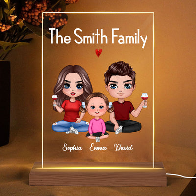Doll Couple Dad Mom Kids Dogs Cats Personalized Rectangle Acrylic Plaque LED Lamp Night Light