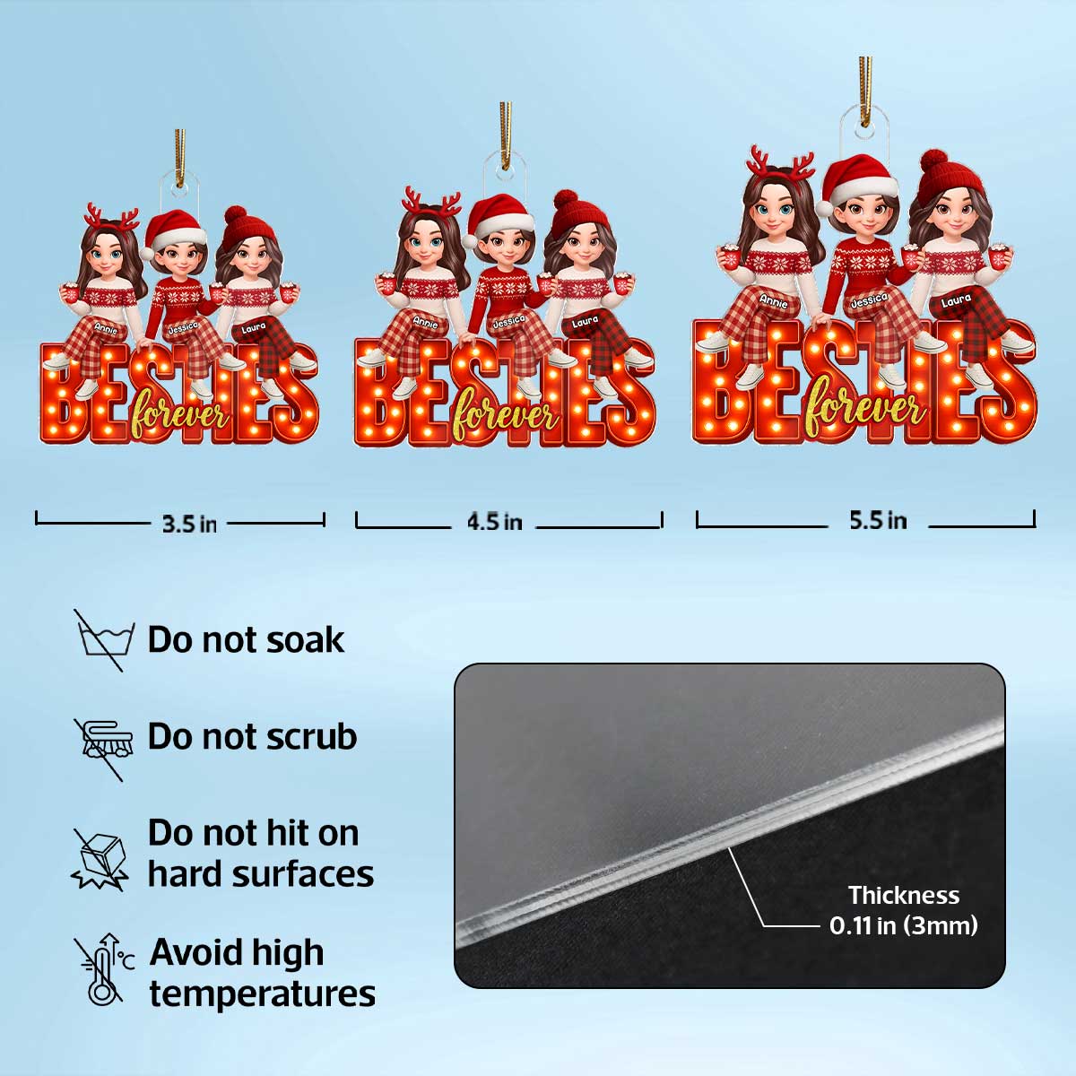 3D Effect Christmas Besties Forever Marquee Effect - Personalized Acrylic Ornament - Christmas Gift For Best Friends