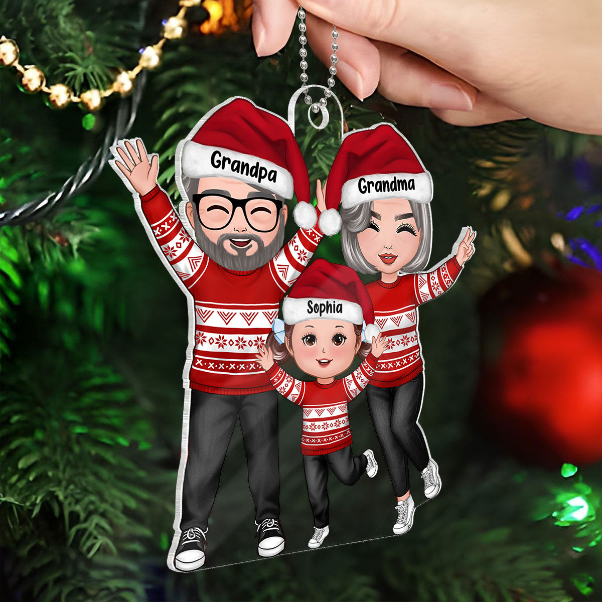 Happy Christmas Grandparents Grandkids - Personalized Acrylic Ornament - Gift For Granddaughter, Grandson