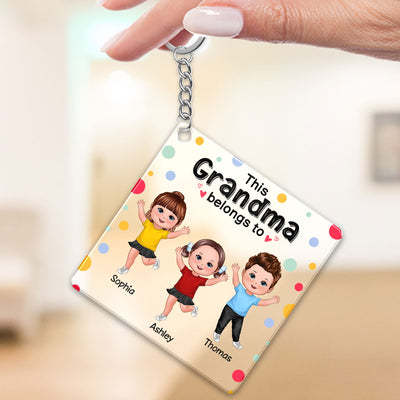 This Grandma Mom Belongs To Happy Doll Kids Colorful Dot Personalized Acrylic Keychain