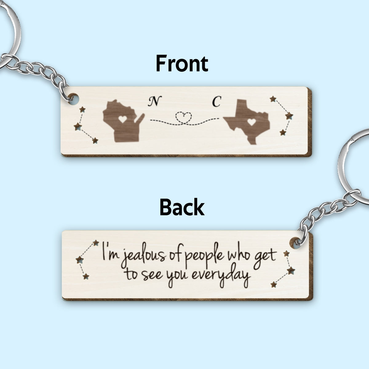 I'm Jealous Of People Who Get To See You Everyday Personalized Wooden Keychain, Christmas Brithday Just Because Gifts for Boyfriend, Girlfriend, Long Distance Relationship Gift