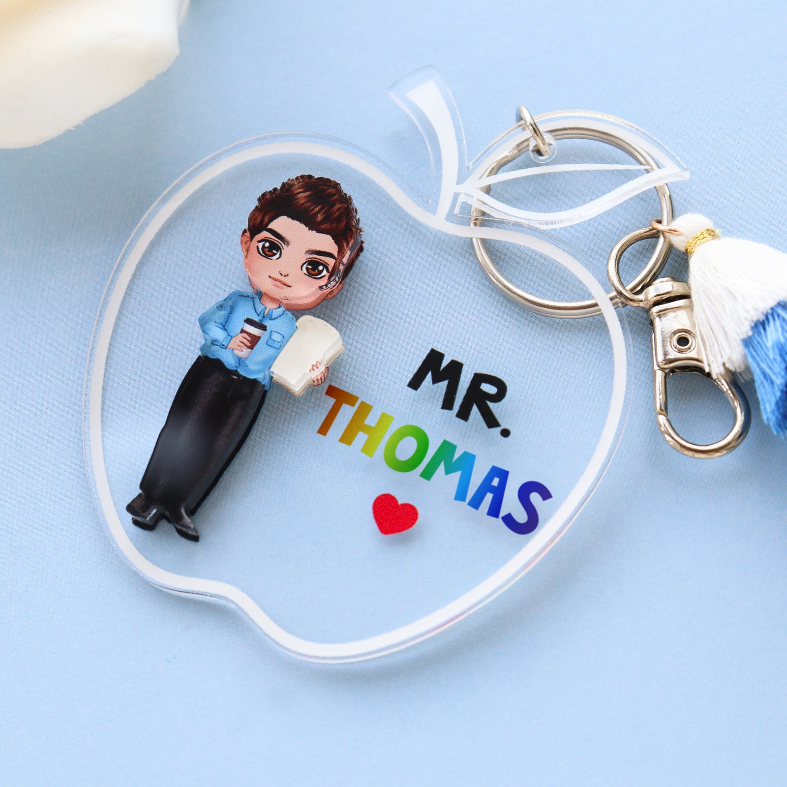 Doll Teacher Apple Shaped Personalized 2-Layer Acrylic Keychain