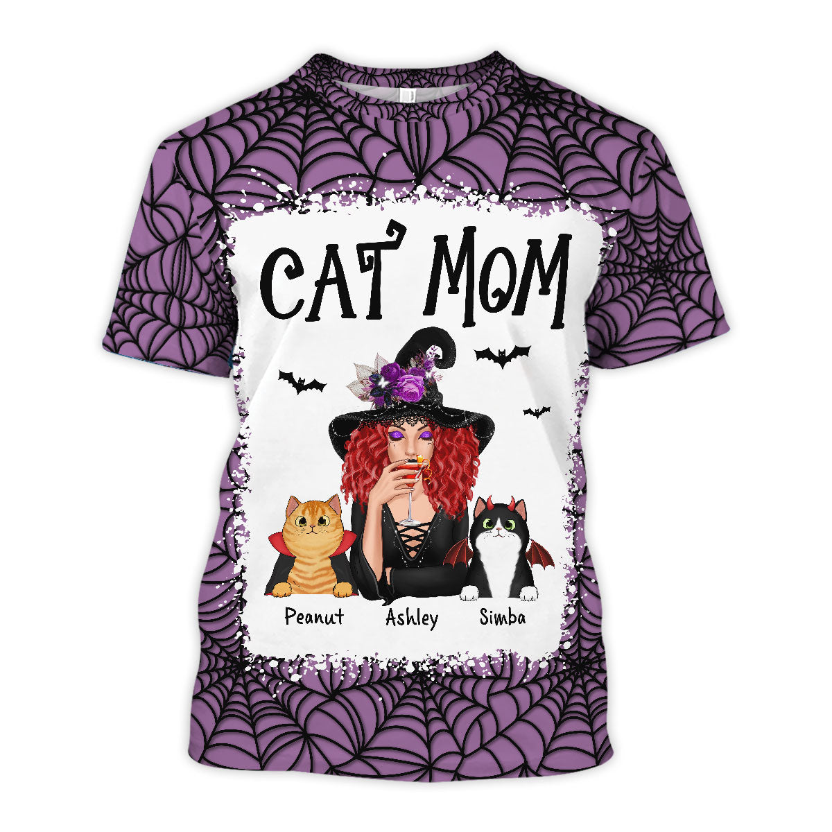 Halloween Spider Web Witch Cat Mom Personalized Shirt, Spooky Halloween Costume For Cat Lovers