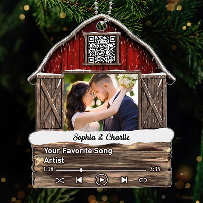 Red Barn Couple Family Friends Custom Photo Scannable QR Code Personalized Acrylic Ornament