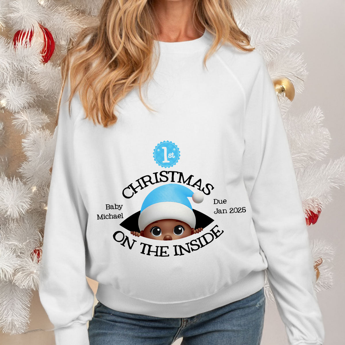 Personalized Baby's First Christmas On the Inside Shirt, Custom Pregnancy Reveal Shirt, Expecting Parents