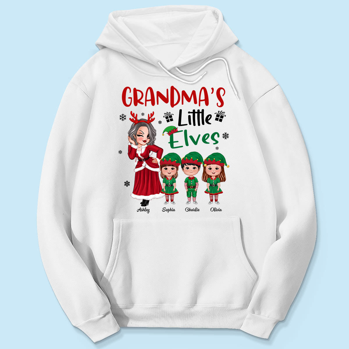 Christmas Pretty Grandma Mom Little Elves Doll Kids Personalized Shirt