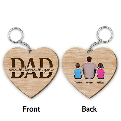 Best Dad Ever Back View Man Kids Dog Cat Personalized Heart Wooden Keychain