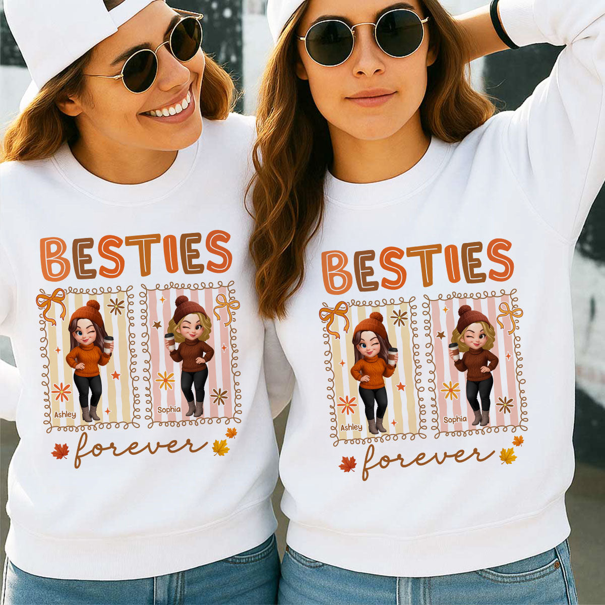 Besties Sisters Forever Fall Season Coquette Bow Personalized Sweatshirt