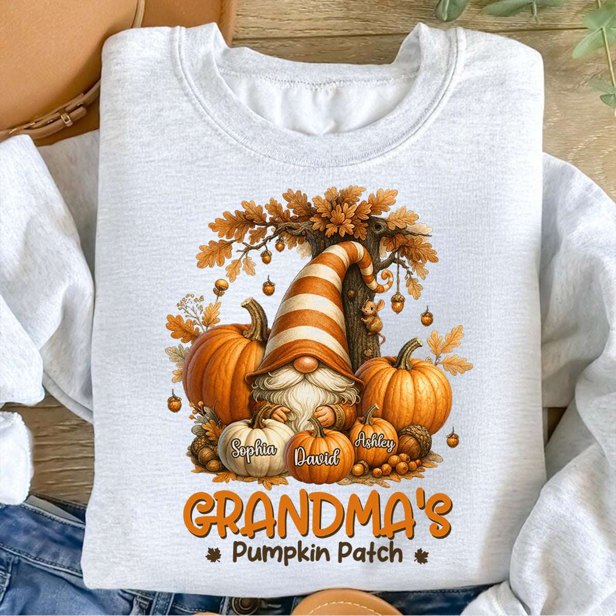 Gnome Grandma's Pumpkin Patch Personalized Fall Sweatshirt, Cozy Fall Sweatshirt for Grandma