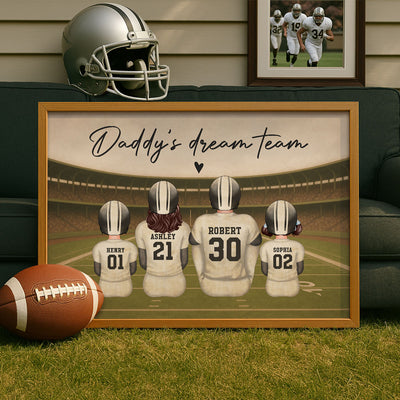 Retro Vintage American Football Daddy's Dream Team Personalized Poster| Unique Father's Day Gift For Dad