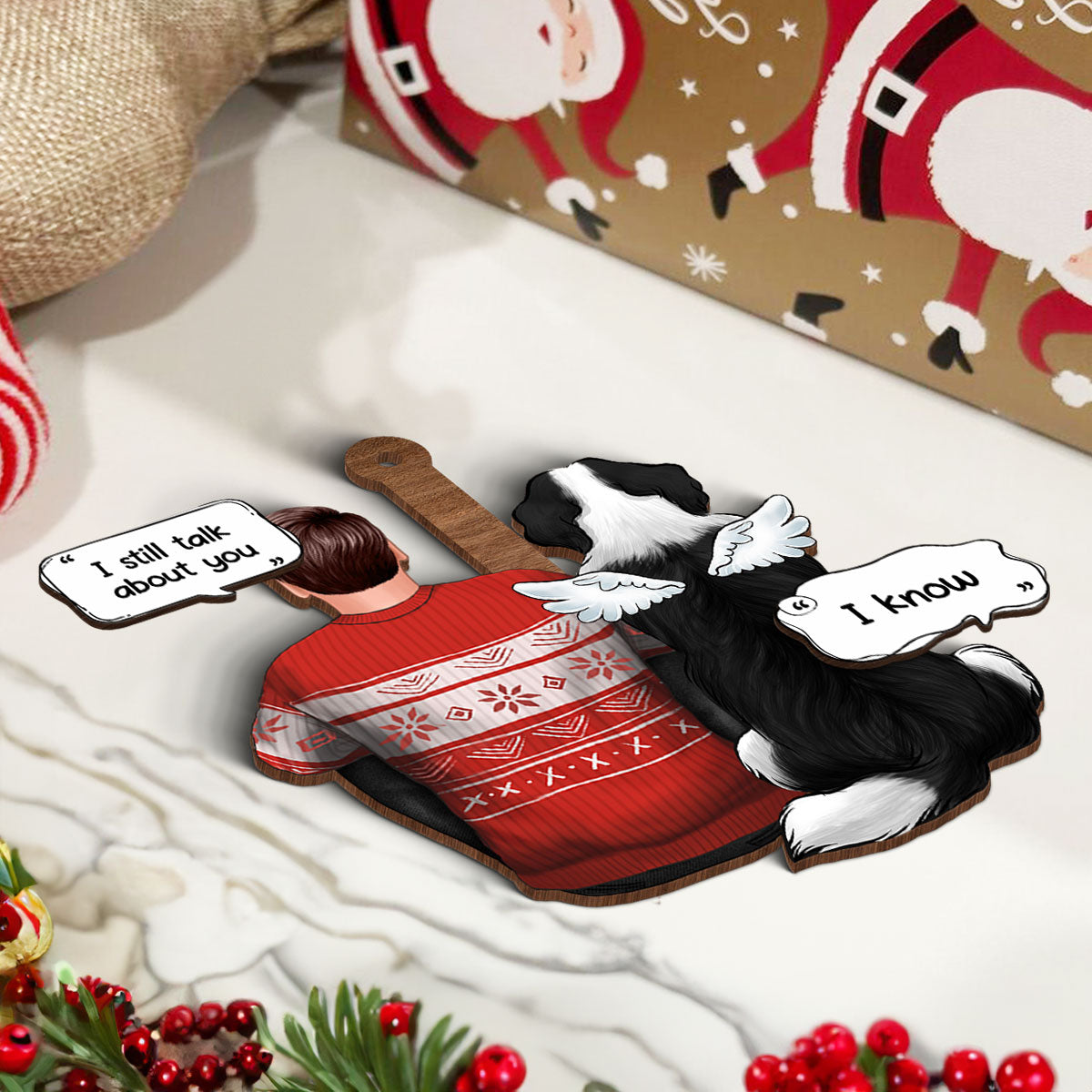 Sitting With Dog Memorial I Miss You Personalized 2-Layer Wooden Ornament