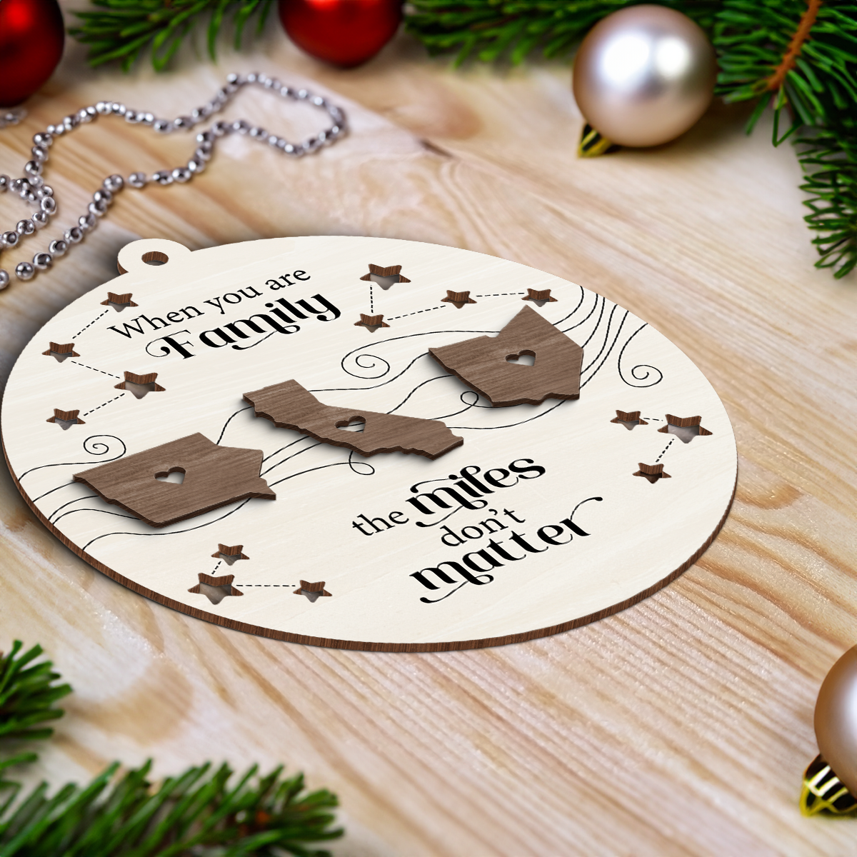 Togetherness for Long Distance Family, Friends, or Sisters - Personalized 2-Layered Wooden Ornament