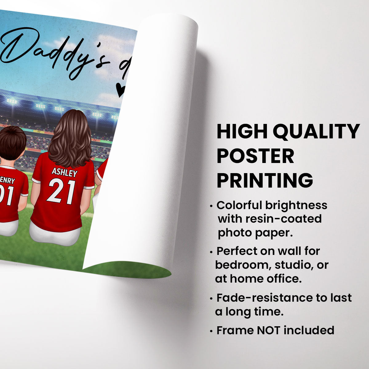 Daddy's Team Soccer Football Family Sitting Personalized Poster, Gift For Family, Dad, Grandpa, Husband